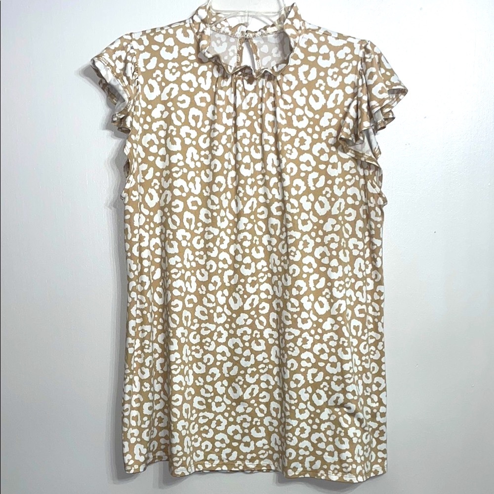 Tan and White Leopard Print Blouse